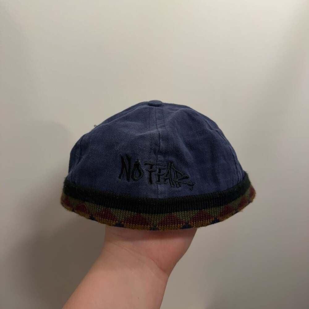 No Fear Brimless Blue Skater Cap with Patchwork Band